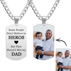 Personalized Photo Engraved Necklace Stainless Steel Gift For Dad