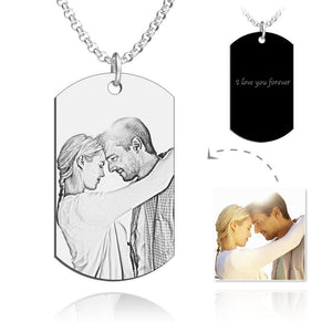 Custom Men's Engraved Stainless Steel Photo Pendant Necklace