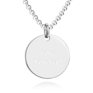 Unisex Round Photo Engraved Tag Necklace with Engraving Stainless Steel