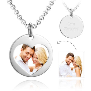 Unisex Heart Shape Photo Engraved Tag Necklace with Engraving Stainless Steel