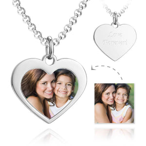 Unisex Heart-shaped Photo Engraved Tag Necklace with Engraving Stainless Steel - Colorful