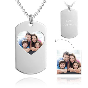 Father’s Day Gifts Photo Engraved Tag Necklace with Engraving Stainless Steel - Colorful