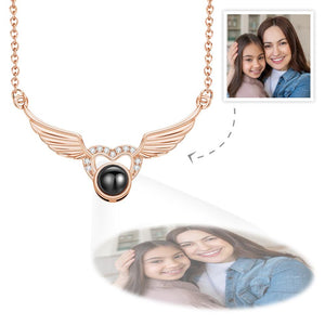 Custom Photo Projection Necklace Heart-shaped Wings Pendant Necklace Creative Gift