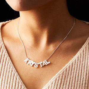 Mother of Pearl Name Necklace Custom Name Silver Necklace - 
