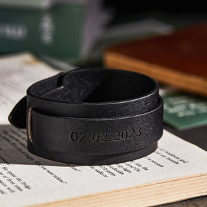 Custom Engraved Leather Bracelet Personalized Vintage Wrap Adjustable Bracelet Gift For Him