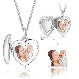 Engraved Heart Photo Locket Necklace For Mom