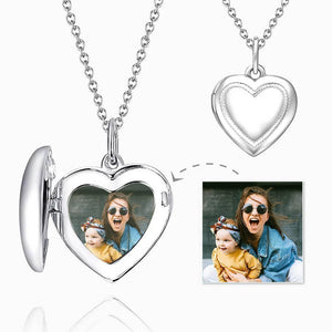 Custom Heart Printing Photo Locket Necklace With Engraving Platinum Plated