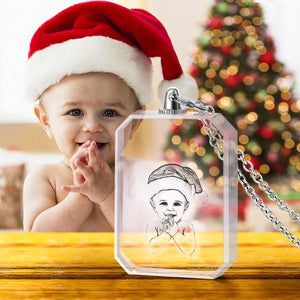 Photo Necklace Laser Etched Crystal Necklace Christmas Gifts for Couple's