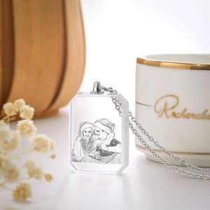 Photo Necklace Laser Etched Crystal Necklace Christmas Gifts for Couple's