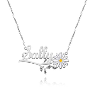 Daisy  Flower Name Necklace Personalized Floral Name Necklace Jewelry Gift For Her