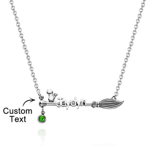 Broom And Cat Birthstone Necklace Personalized Name Necklace Gifts For Her