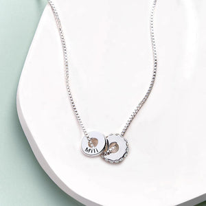 Personalized Engraved Rhinestones Circle Necklace Delicate Pendant Jewelry For Her