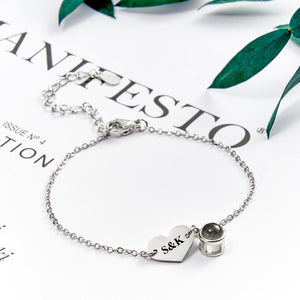 Personalized Photo  Projection Bracelet Engraved Initials  Heart Shaped Bracelet Gift For Her