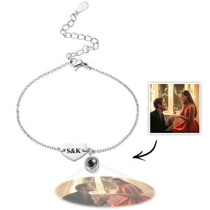 Personalized Photo  Projection Bracelet Engraved Initials  Heart Shaped Bracelet Gift For Her