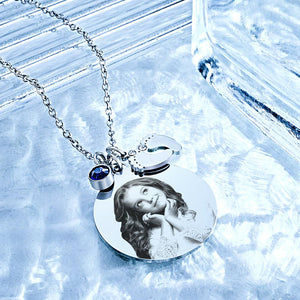 Birthstone Photo Necklace Baby Feet Newborn Engraved Pendant Memorial Gift