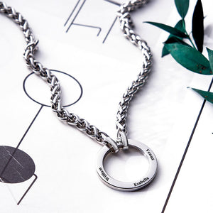 Personalized Engraved Circle Necklace Bracelet Name Pendant Jewelry Father's Day Gift