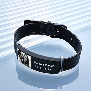 Personalized Photo Retractable Wide Bracelet Engraved Fashion Wide Bracelet For Men