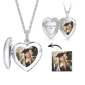 Engraved Heart Photo Locket Necklace