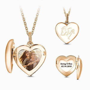 Heart Engraved Photo Locket Rose Gold Plated