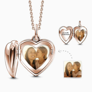 Custom Engraved Heart Photo Locket Necklace Rose Gold Plated