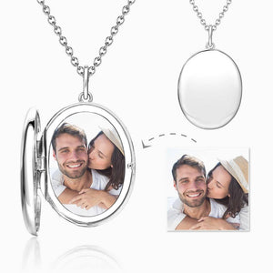 Oval Photo Locket Necklace With Engraving Platinum Plated, Engraved Necklace Bar Necklace Name Necklace