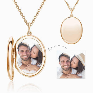 Oval Photo Locket Necklace With Engraving Rose Gold Plated
