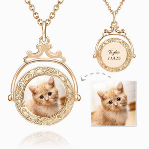 Vintage Embossed Mirror Photo Necklace Rose Gold Plated