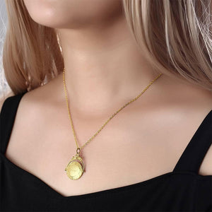 Vintage Embossed Mirror Custom Photo Necklace 14k Gold Plated