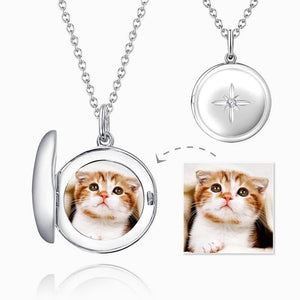 Star Printing Photo Locket Necklace Platinum Plated