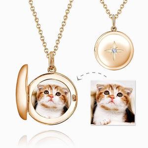 Star Printing Photo Locket Necklace Rose Gold Plated