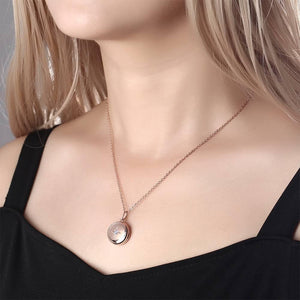 Star Printing Photo Locket Necklace Rose Gold Plated