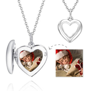 Custom Heart Printing Photo Locket Necklace With Engraving Platinum Plated