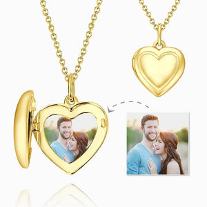 Heart Printing Photo Locket Necklace With Engraving 14k Gold Plated