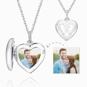 Custom Embossed Printing Heart Locket Photo Necklace with Engraving Platinum Plated - YourPhotoNecklaceau
