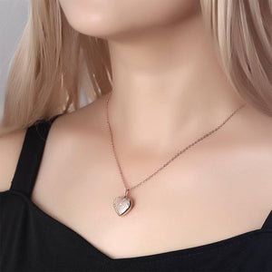 Custom Embossed Printing Heart Locket Photo Necklace Rose Gold Plated