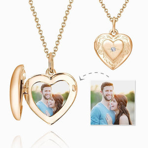 Custom Embossed Printing Heart Locket Photo Necklace Rose Gold Plated