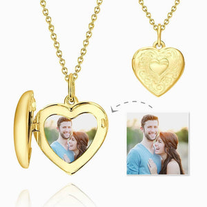 Embossed Printing Heart Photo Locket Necklace With Engraving 14k Gold Plated, Engraved Necklace Bar Necklace Name Necklace