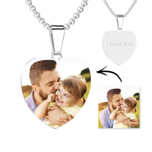 Stainless Steel Photo Heart Tag Necklace Engraved Pendant Christmas Gifts