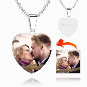 Stainless Steel Photo Heart Necklace Engraved Pendant Christmas Gifts