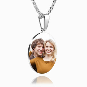 Round With Border Photo Engraved Necklace Stainless Steel Tag Pendant Christmas Gifts For Her