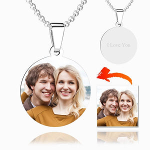 Round With Border Photo Engraved Necklace Stainless Steel Tag Pendant Christmas Gifts For Her