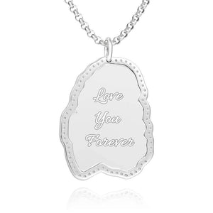 Sketch Photo Engraved Necklace with Rhinestone Crystal Silver Plated Silver