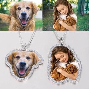 Colorful Photo Engraved Necklace with Rhinestone Crystal Silver Plated - YourPhotoNecklaceau