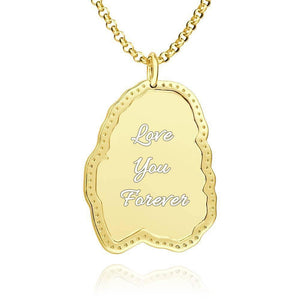 Sketch Photo Engraved Necklace with Rhinestone Crystale 14K Gold Plated