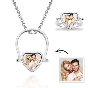 Custom Photo Necklace Photo Ring Personalized Gift For Couple Silver