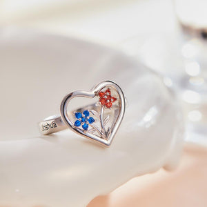 Custom Birthstone Engraved Rings Creative Flowers Rose Gold Gifts