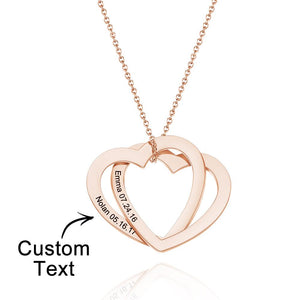 Custom Engraved Necklace Two Heart Necklace Gift for Her