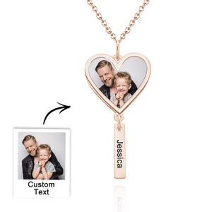 Custom Photo Engraved Necklace Heart Shaped Optional Pendant Necklace - 