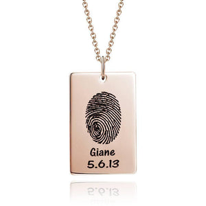 Custom Actual Fingerprint Engraved Photo Necklace Copper in Rose Gold Plated