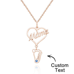 Custom Engraved Name Necklace Love MaMa Heart with Diamonds Baby Feet Charm